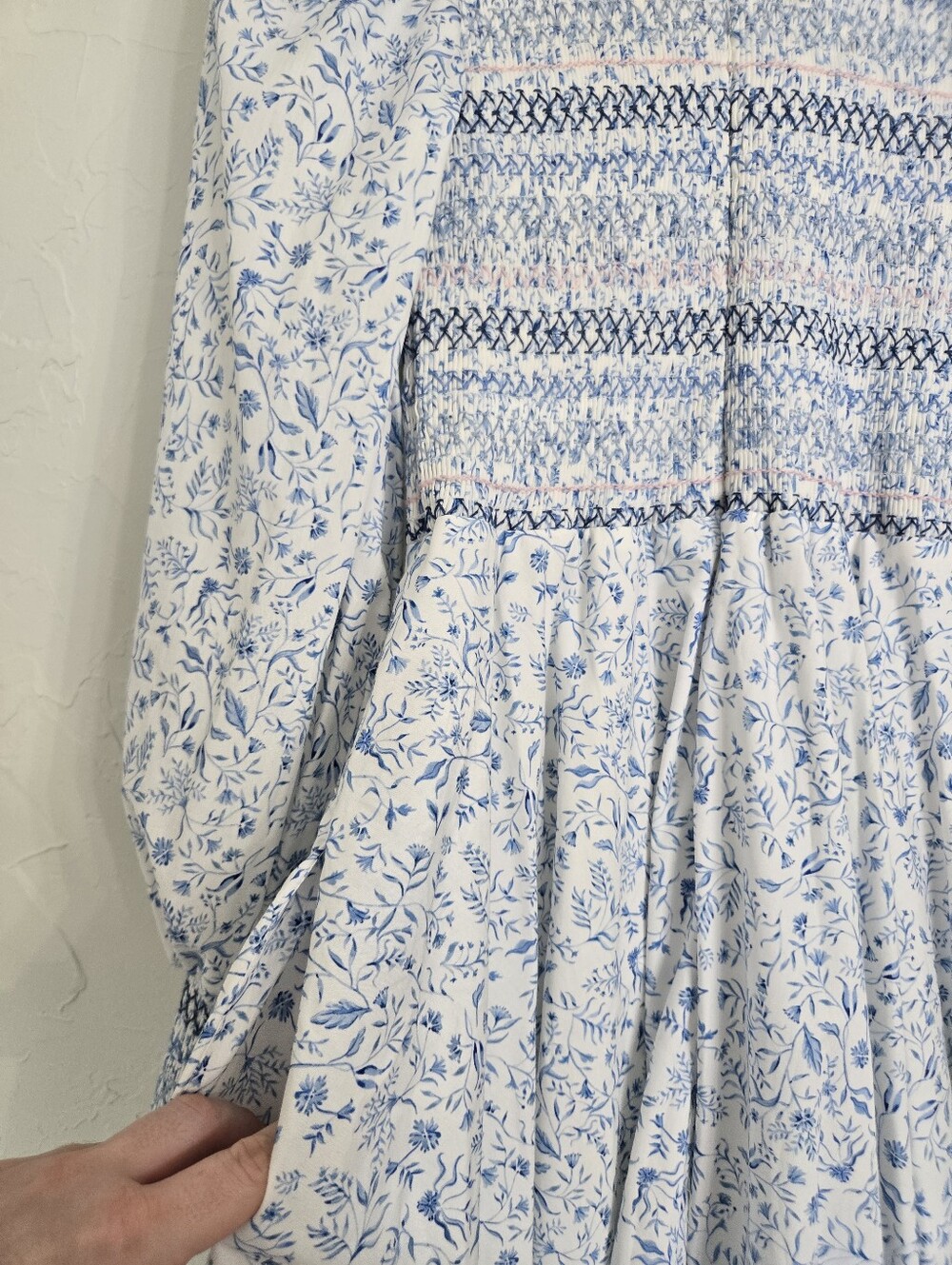 NWT Dondolo x Pencil + Paper Co Smocked Floral Blue White Cottagecore Dress, XS - Picture 8 of 13